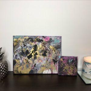 Dark and pretty fluid art painting (set of 2)